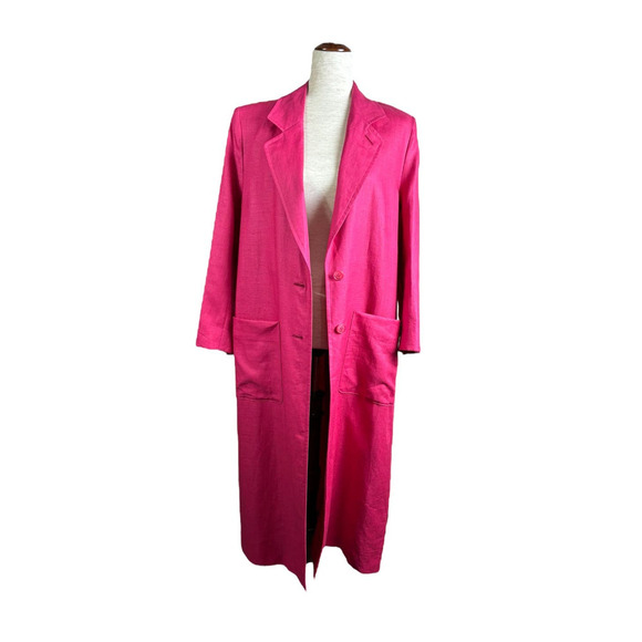 Sanyo Fashion House Pink 100% Linen Trench Blazer Jacket Barbiecore Coat Size 6 - Picture 5 of 11